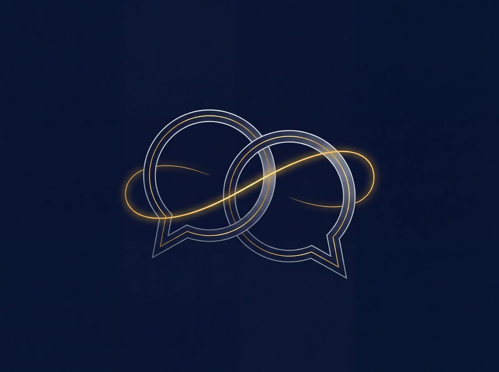 Two overlapping speech bubbles linked by a single golden arc